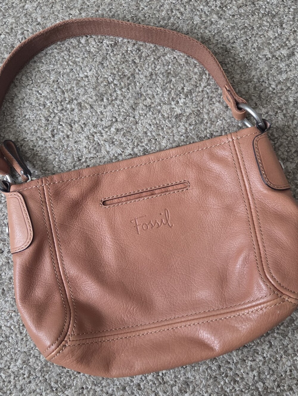 Vtg Fossil Purse Soft Leather Cognac Brown Bag Shoulder Bag